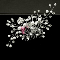 Tiara Ti005VV argintie pentru mirese cu crystale si perle